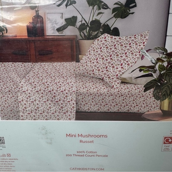 Cath Kidston Mini Mushrooms Russet Twin 3-Piece Cotton Percale Sheet Set NWT - Picture 5 of 10